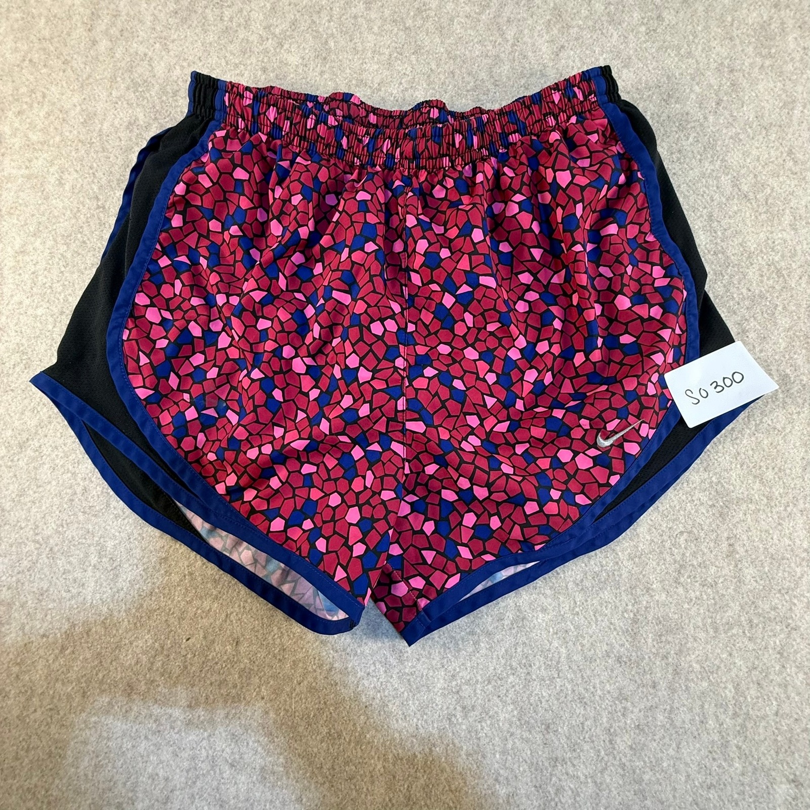 Nike Dri-Fit Womens Small Running Shorts Pink Blue Mosaic Geometric Print So300